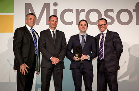 Damon Kelly and Craig Gerken accepting the Collaboration and Content award at the 2013 Microsoft Partner Awards