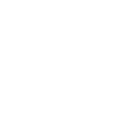 Two hands holding up a shield with white outline 