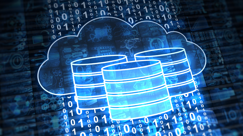a cloud computing image with blue objects
