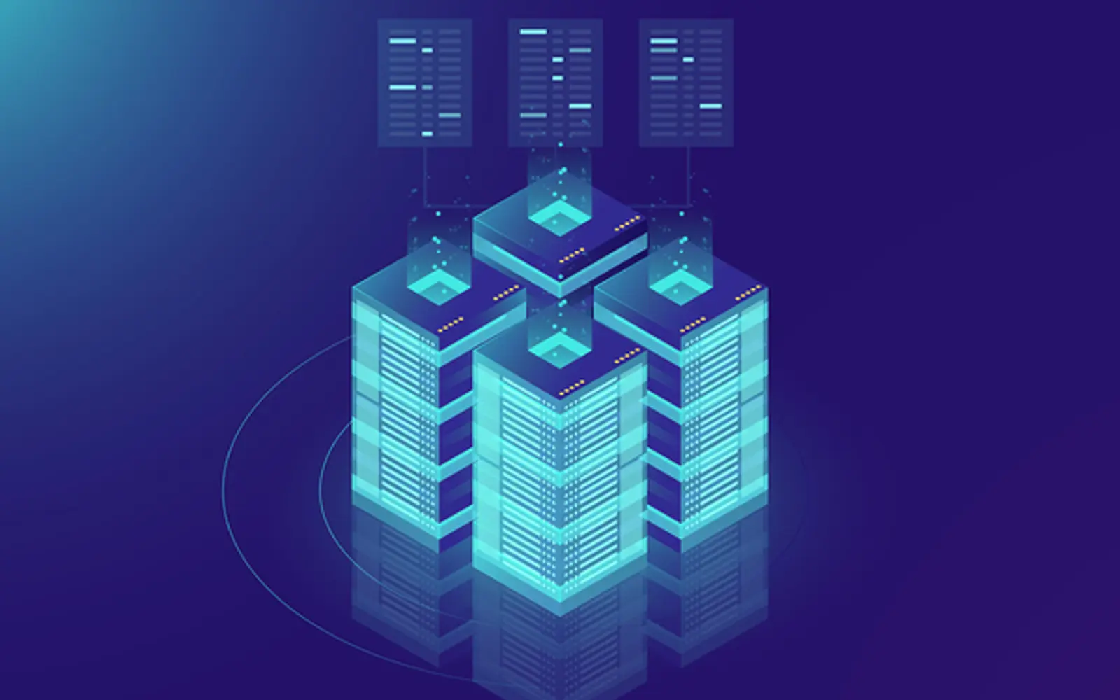 a computer servers in a blue background