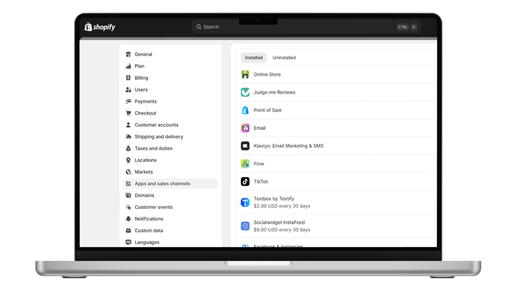 a laptop showing shopify