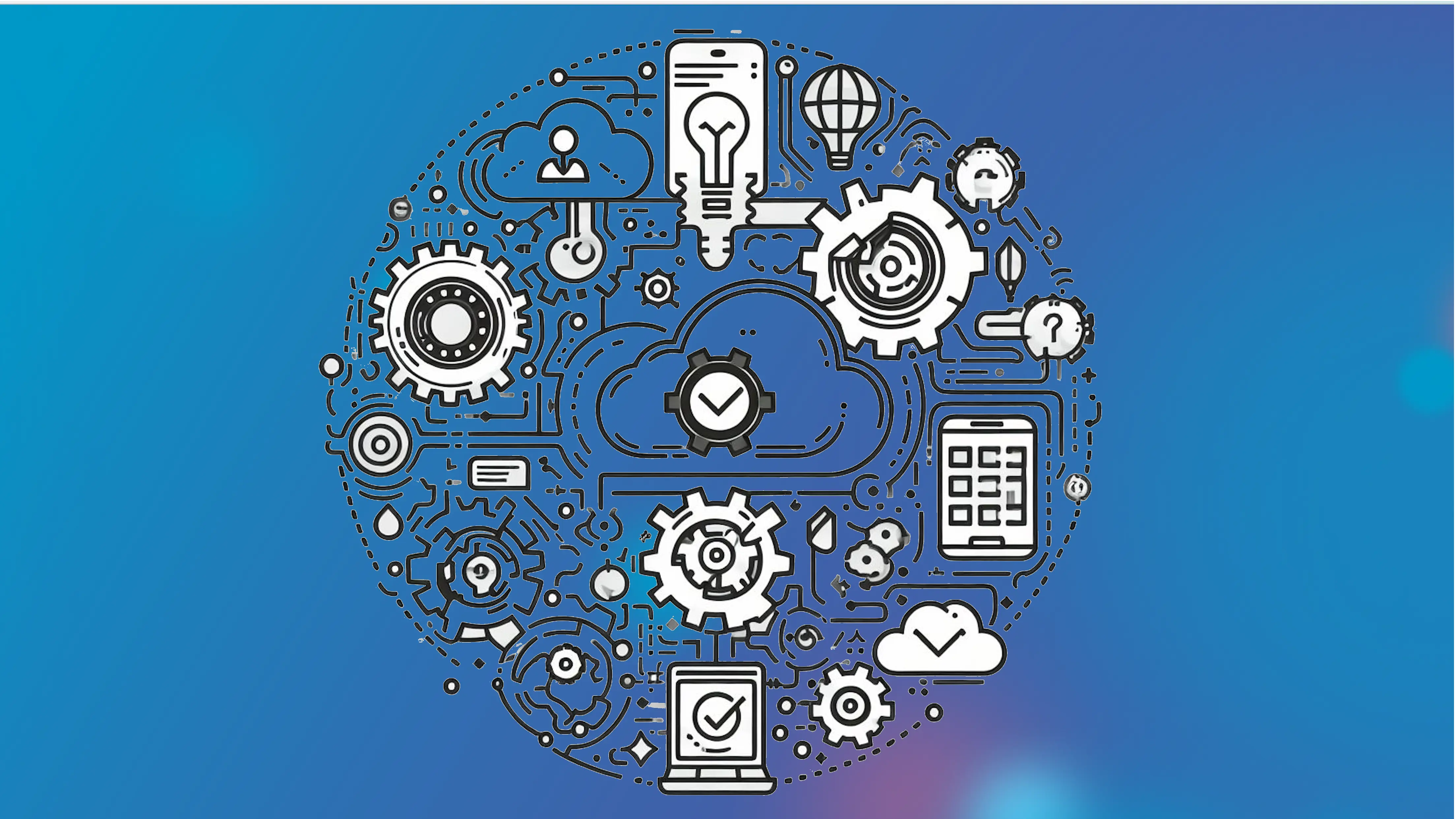 a circular design with gears and icons