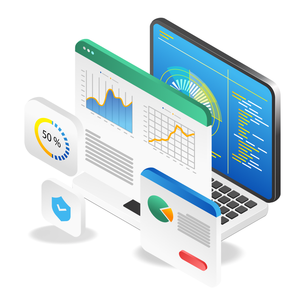 a laptop with graphs and charts