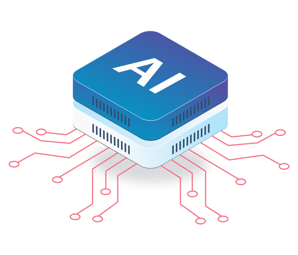 a computer chip with a blue square with white letters