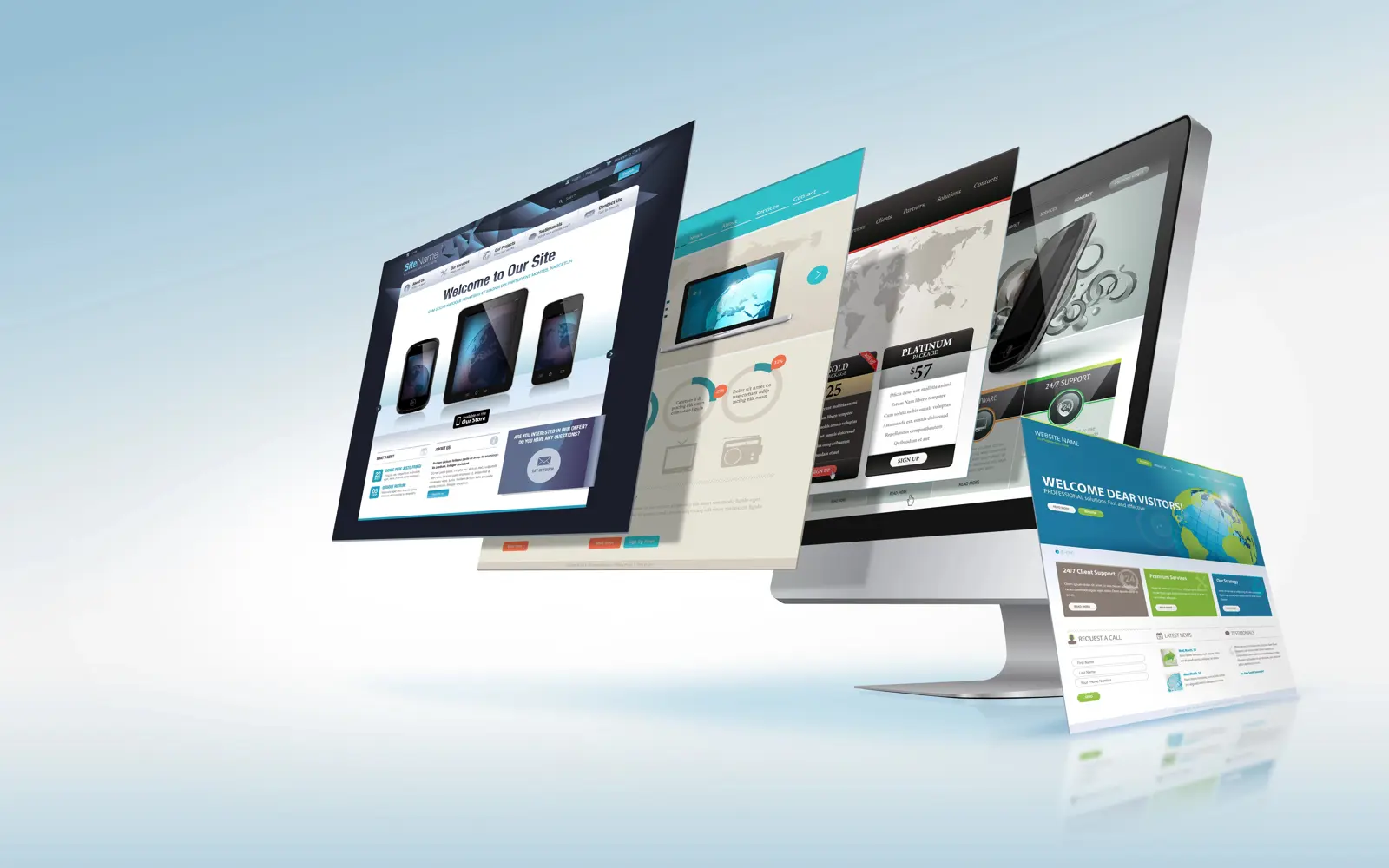 several screens on a computer