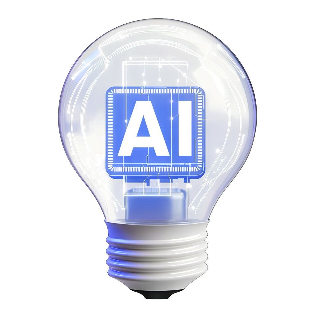 a light bulb with a blue square and a white square with a white letter on it