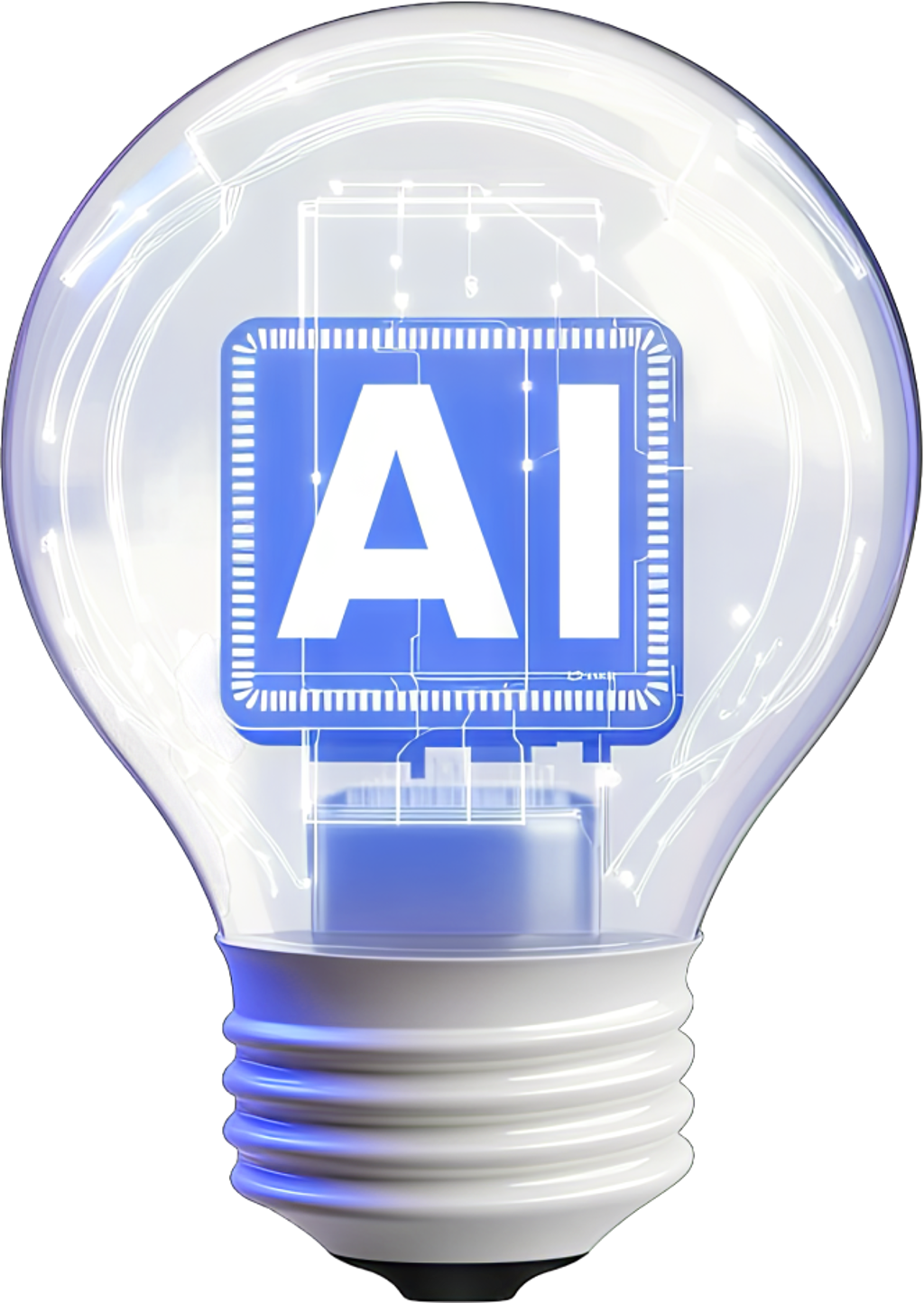 a light bulb with a blue square and a white square with a white letter on it
