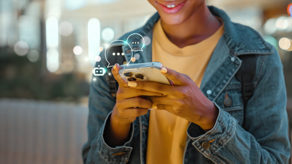 a woman holding a phone