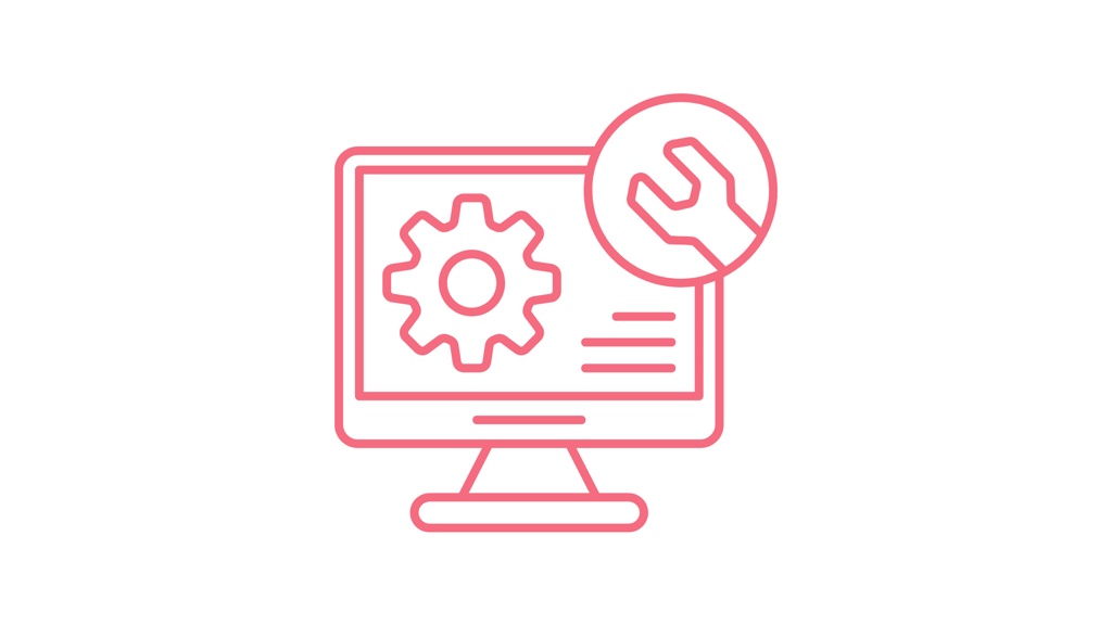 a computer screen with a wrench and gears