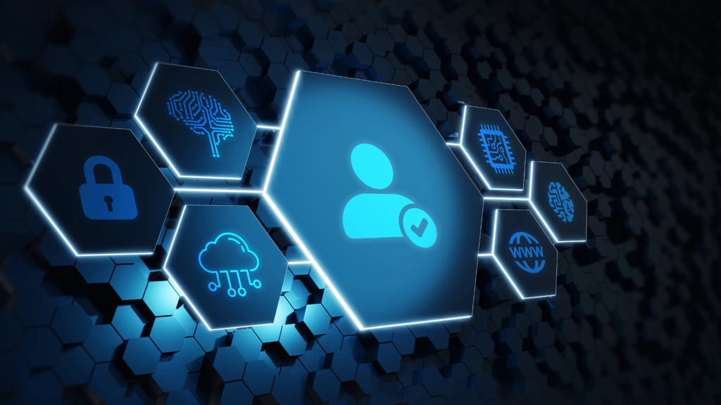 a blue hexagons with icons