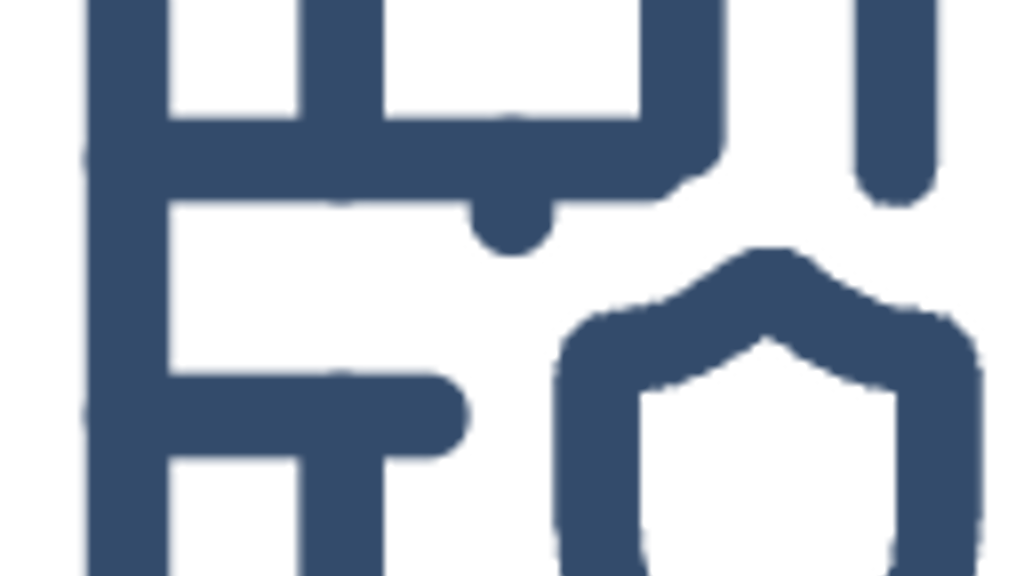 a blue logo with a shield